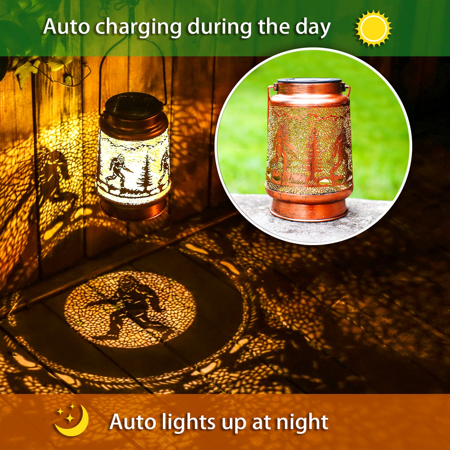 Bigfoot Solar Lanterns Outdoor Waterproof Hanging Solar Lights Big Foot Sasquatch Gifts for Men Women Metal Decorative LED Lanterns for Yard, Patio, Lawn, Tabletop, Pathway, Landscape, Garden Decor