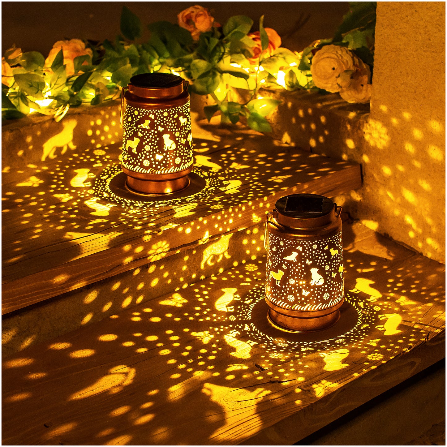 Dog Solar Lanterns Outdoor Waterproof Hanging Solar Lights Dog Gifts for Women Men Metal Decorative LED Lanterns for Garden Decor,Yard,Patio,Lawn,Tabletop,Pathway,Landscape