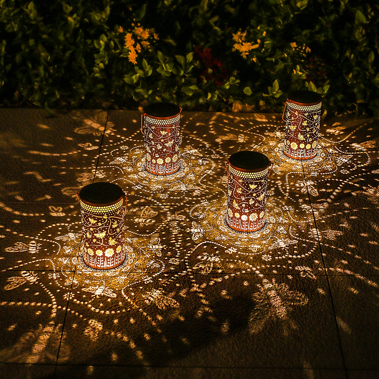 2 Pack Bee Outdoor Solar Hanging Lanterns Waterproof LED Solar Lights Metal Decorative Lanterns for Garden, Patio, Courtyard, Backyard, Yard Decor Unique Bee Gifts for Women Gardening