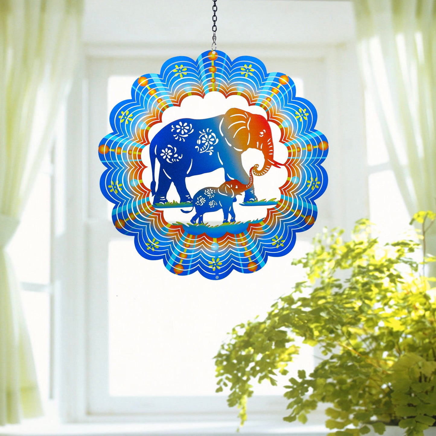 Elephant Wind Spinners Elephant Gifts for Women/Men 12 inch 3D Stainless Steel Hanging Wind Spinner Metal Wind Catchers Kinetic Sculpture for Indoor/Outdoor Decor, Yard Art, Garden Decorations
