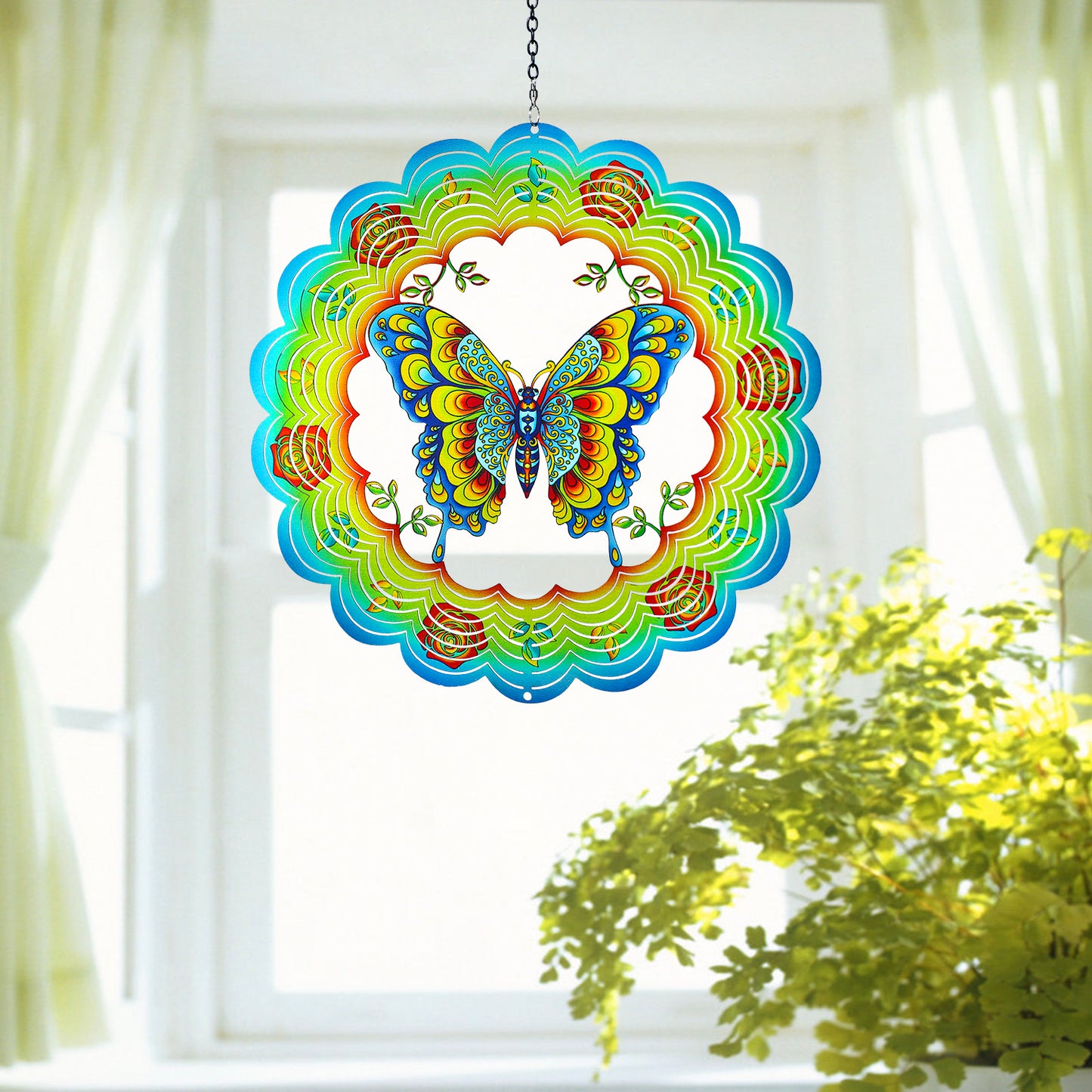 Butterfly Wind Spinners Butterfly Gifts for Women/Men 12 inch 3D Stainless Steel Hanging Wind Spinner Metal Wind Catchers Kinetic Sculpture for Indoor/Outdoor Decor, Yard Art, Garden Decorations