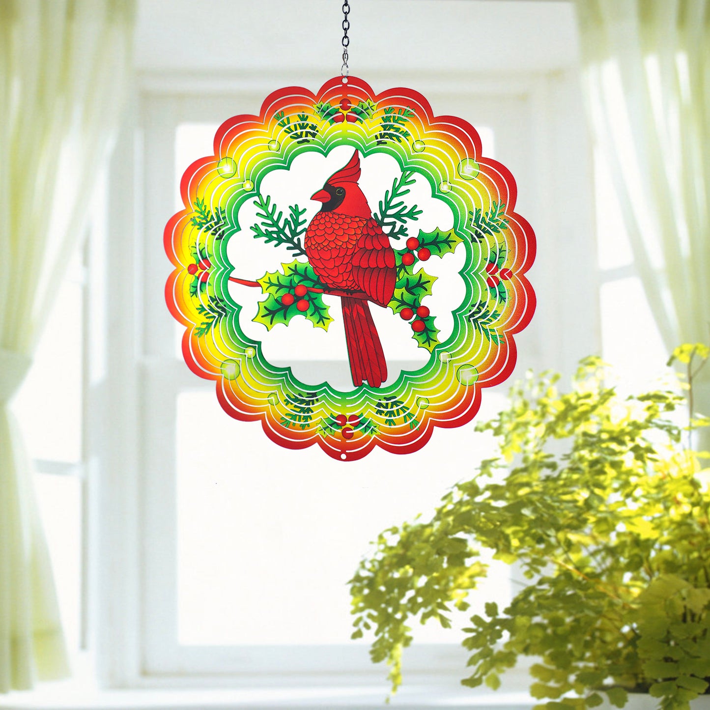 Cardinal Wind Spinners Cardinal Gifts for Women/Men 12 inch 3D Stainless Steel Hanging Wind Spinner Metal Wind Catchers Kinetic Sculpture for Indoor/Outdoor Decor, Yard Art, Garden Decorations