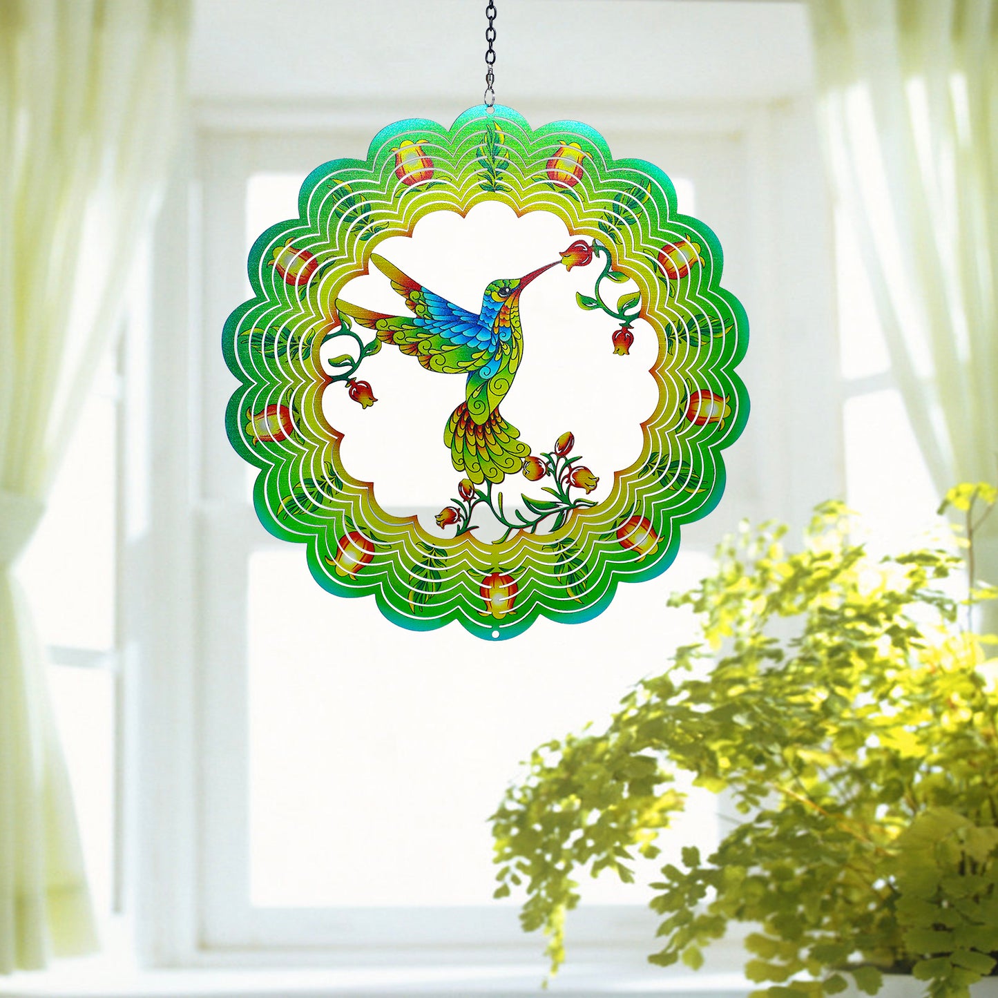 Hummingbird Wind Spinners Hummingbird Gifts for Women/Men 12 inch 3D Stainless Steel Hanging Wind Spinner Metal Bird Wind Catchers Kinetic Sculpture for Indoor/Outdoor Decor,Yard Art,Garden Decoration