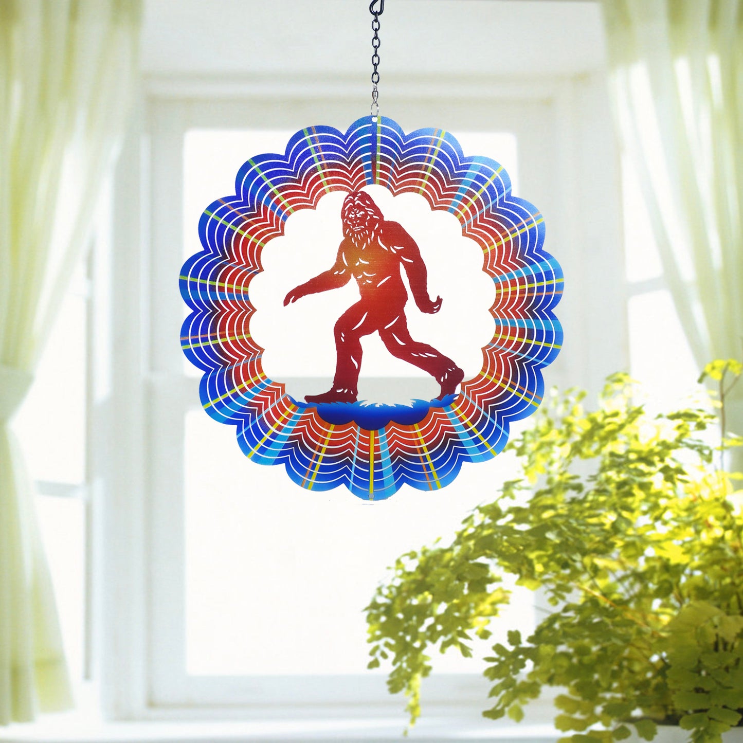 Bigfoot Wind Spinners Big Foot Sasquatch Gifts for Women/Men 12 inch 3D Stainless Steel Hanging Wind Spinner Metal Wind Catchers Kinetic Sculpture for Indoor/Outdoor Decor, Yard Art, Garden Decoration