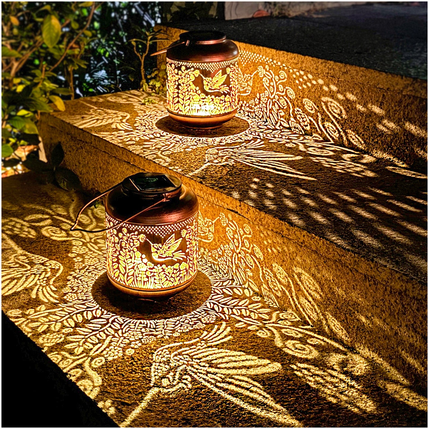 2 Pack Hummingbird Outdoor Solar Hanging Lanterns Waterproof LED Solar Lights Metal Decorative Lanterns for Garden, Patio, Courtyard, Backyard, Yard Decor Unique Hummingbird Gifts for Women Gardening