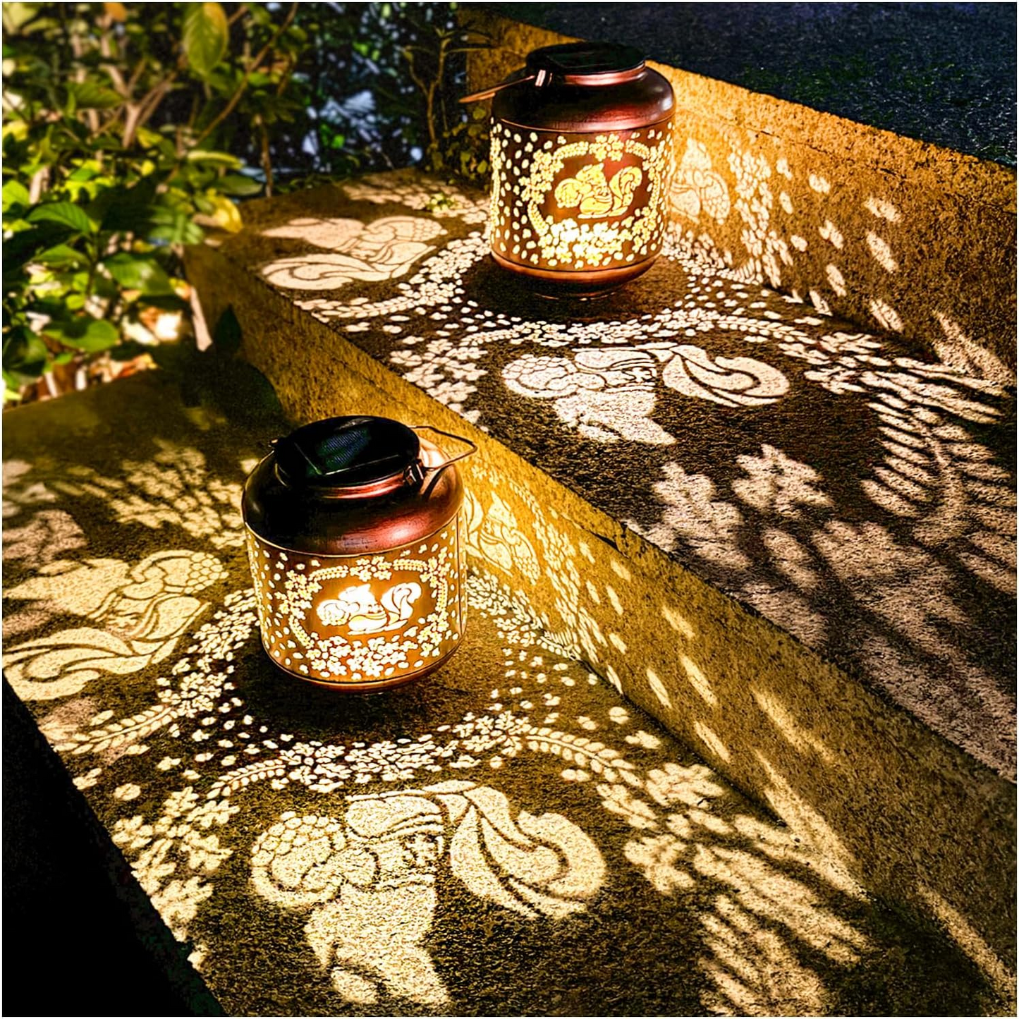 2 Pack Squirrel Solar Lanterns Outdoor Waterproof Hanging Solar Lights Squirrel Gifts for Women Men Metal Decorative LED Lanterns for Yard, Patio, Lawn, Tabletop, Pathway, Landscape, Garden Decor