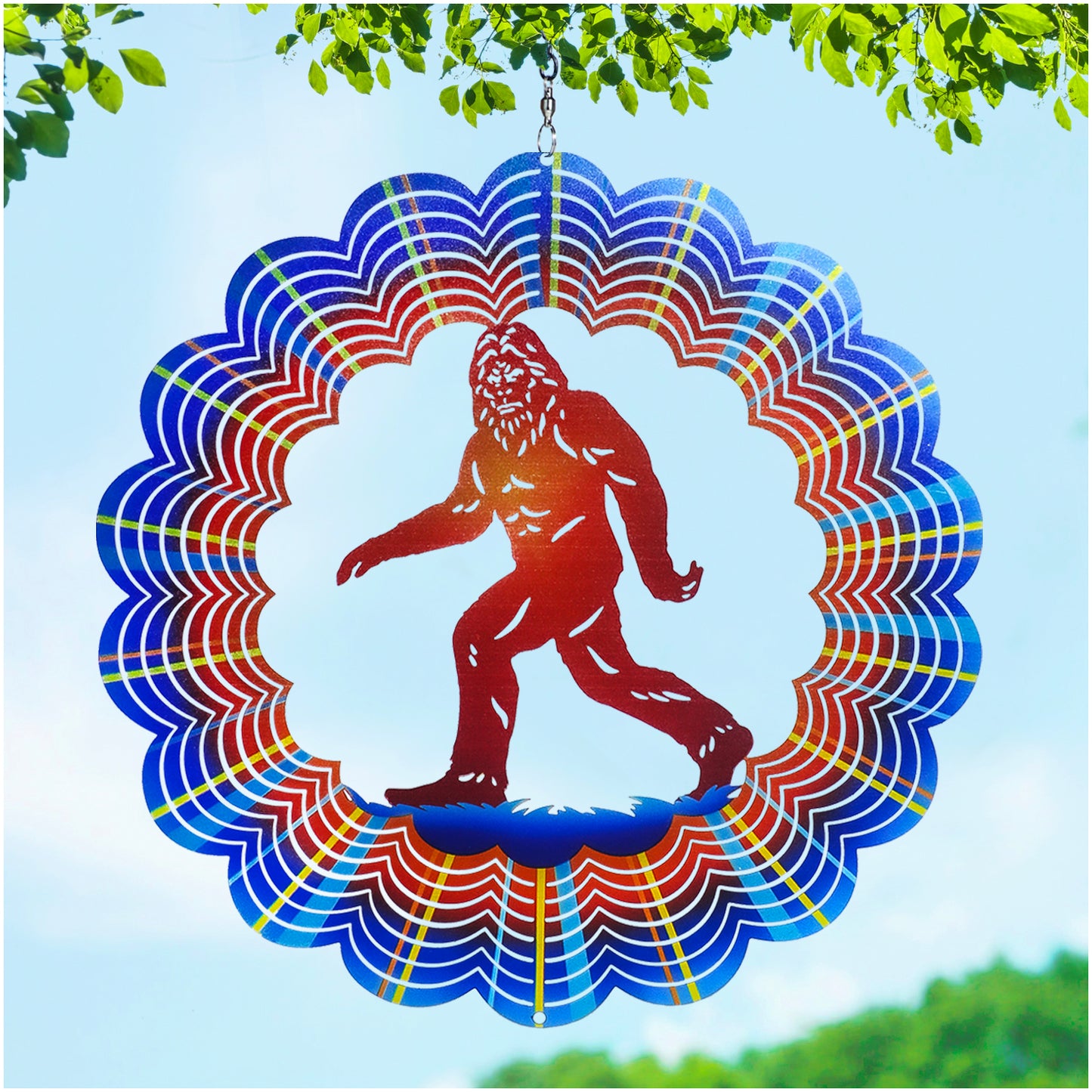 Bigfoot Wind Spinners Big Foot Sasquatch Gifts for Women/Men 12 inch 3D Stainless Steel Hanging Wind Spinner Metal Wind Catchers Kinetic Sculpture for Indoor/Outdoor Decor, Yard Art, Garden Decoration