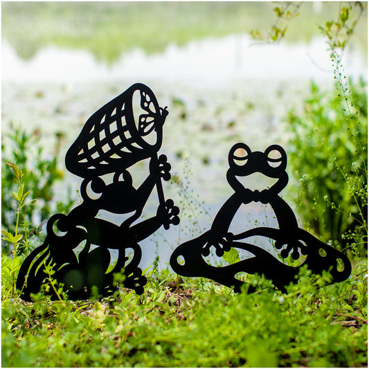 Frog Metal Garden Stakes Decorative,Frog Gifts for Women/Men/Frog Lovers Gifts,Black Frog Silhouette Statues Garden Decor for Outside,Outdoor Decor,Yard Art,Patio,Lawn Ornaments