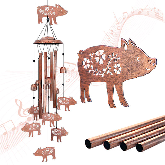 Pig Wind Chimes Outdoor Pig Gifts for Women/Men/Mom/Wife/Grandma Birthday Gifts Memorial Gift Metal WindChimes for Outside/Indoors, Lawn, Patio, Home, Porch, Yard Decor, Garden Decorations