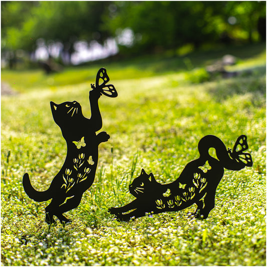 Cat Metal Garden Stakes Decorative,Cat Gifts for Women/Men/Cat Lovers Gifts,Black Cat Silhouette Statues Garden Decor for Outside,Outdoor Decor,Yard Art,Patio,Lawn Ornaments