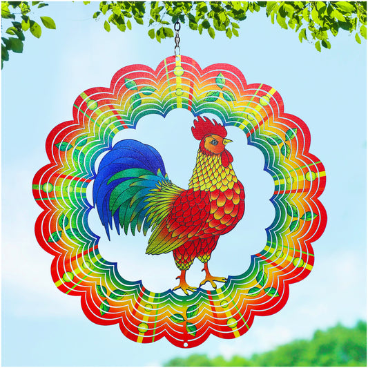 Chicken Wind Spinners Chicken Gifts for Women/Men 12 inch 3D Stainless Steel Hanging Wind Spinner Metal Wind Catchers Kinetic Sculpture for Indoor/Outdoor Decor, Yard Art, Garden Decorations