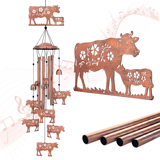 Cow Wind Chimes Outdoor Cow Gifts for Women/Men/Mom/Wife/Grandma Birthday Gifts Memorial Gift Metal WindChimes for Outside/Indoors, Lawn, Patio, Home, Porch, Yard Decor, Garden Decorations