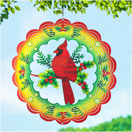 Cardinal Wind Spinners Cardinal Gifts for Women/Men 12 inch 3D Stainless Steel Hanging Wind Spinner Metal Wind Catchers Kinetic Sculpture for Indoor/Outdoor Decor, Yard Art, Garden Decorations
