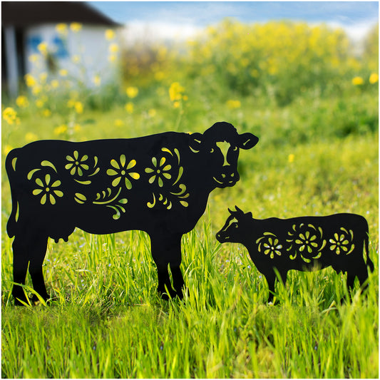 Cow Metal Garden Stakes Decorative,Cow Gifts for Women/Men/Cow Lovers Gifts,Black Cow Silhouette Statues Garden Decor for Outside,Outdoor Decor,Yard Art,Patio,Lawn Ornaments