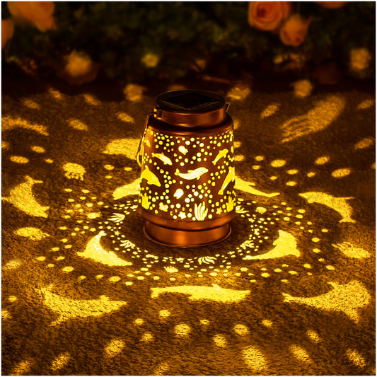 Dolphin Solar Lanterns Outdoor Waterproof Hanging Solar Lights Dolphin Gifts for Women Men Metal Decorative LED Dolphin Lanterns for Garden Decor,Yard,Patio,Lawn,Tabletop,Pathway,Landscape