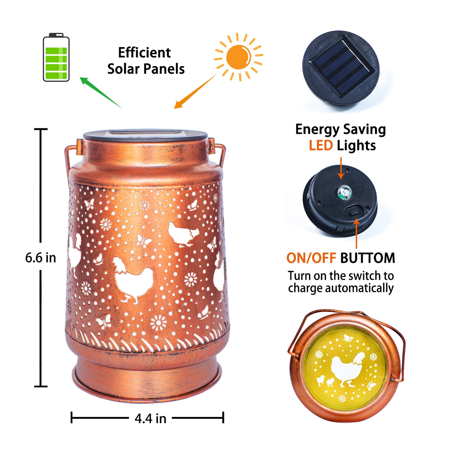 2 Pack Chicken Solar Lanterns Outdoor Waterproof Hanging Solar Lights Chicken Gifts for Women Men Metal Decorative LED Chicken Lanterns for Garden Decor,Yard,Patio,Lawn,Tabletop,Pathway,Landscape