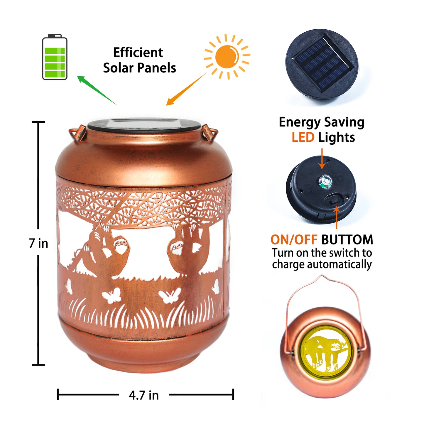 Sloth Solar Lanterns Outdoor Waterproof,Hanging Solar Lights Sloth Gifts for Women Men Metal LED Decorative Light for Yard,Patio,Lawn,Tabletop,Pathway,Landscape,Garden Decor
