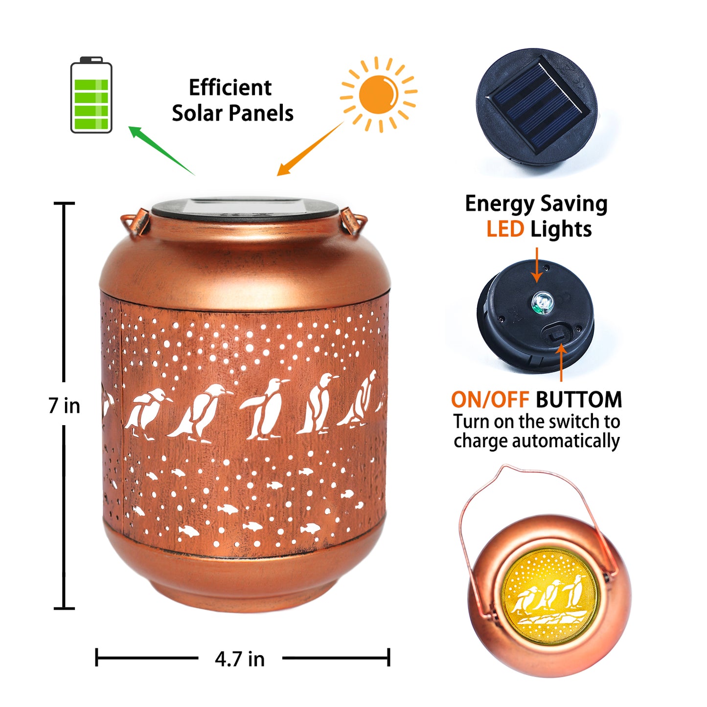 Penguin Solar Lanterns Outdoor Waterproof,Hanging Solar Lights Penguin Gifts for Women Men Metal LED Decorative Light for Yard,Patio,Lawn,Tabletop,Pathway,Landscape,Garden Decor
