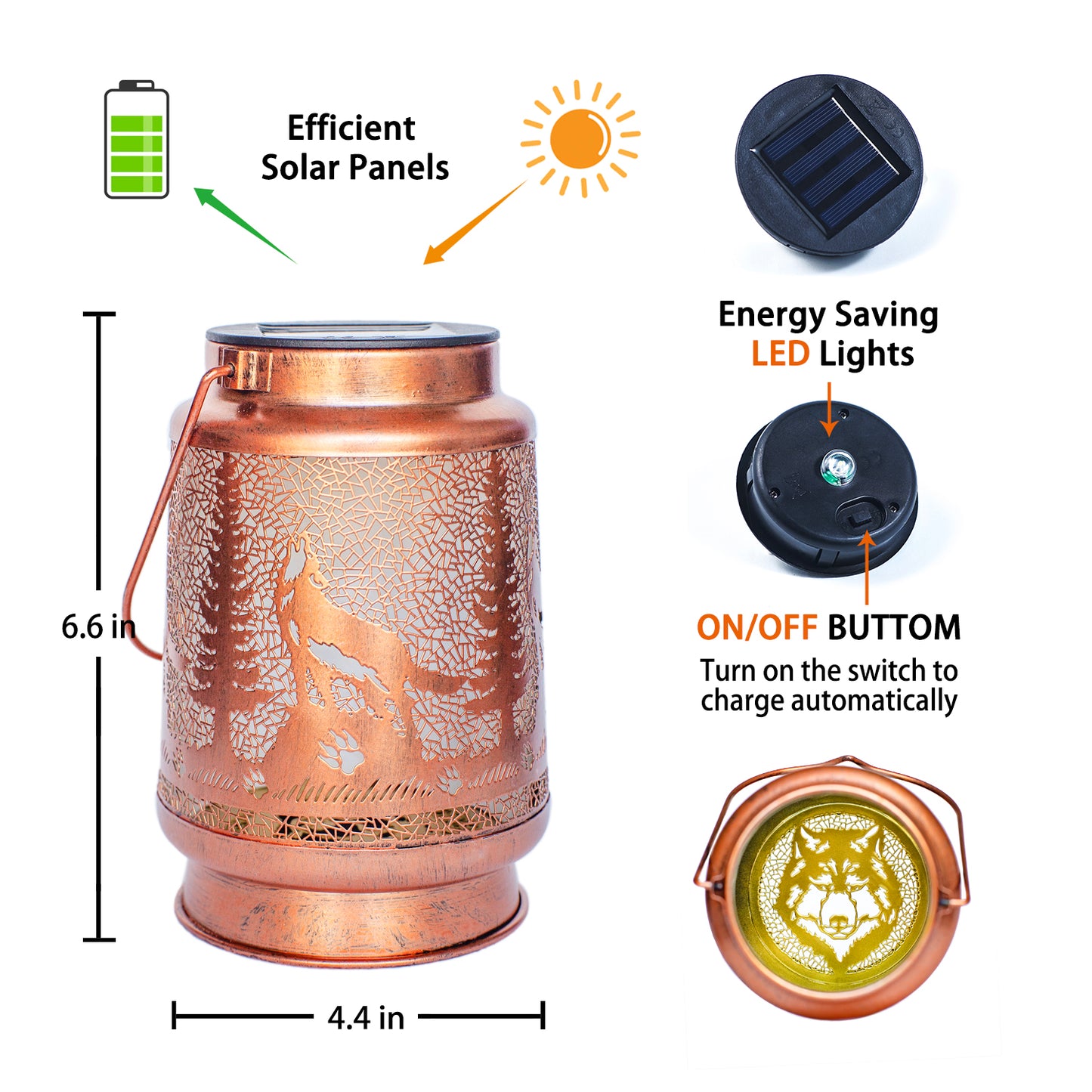 2 Pack Wolf Solar Lanterns Outdoor Waterproof Hanging Solar Lights Wolf Gifts for Women Men Metal Decorative LED Wolf Lanterns for Garden Decor,Yard,Patio,Lawn,Tabletop,Pathway,Landscape