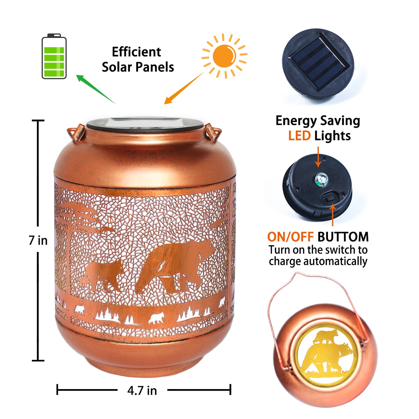 Bear Solar Lanterns Outdoor Waterproof,Hanging Solar Lights Bear Gifts for Women Men Metal LED Decorative Light for Yard,Patio,Lawn,Tabletop,Pathway,Landscape,Garden Decor