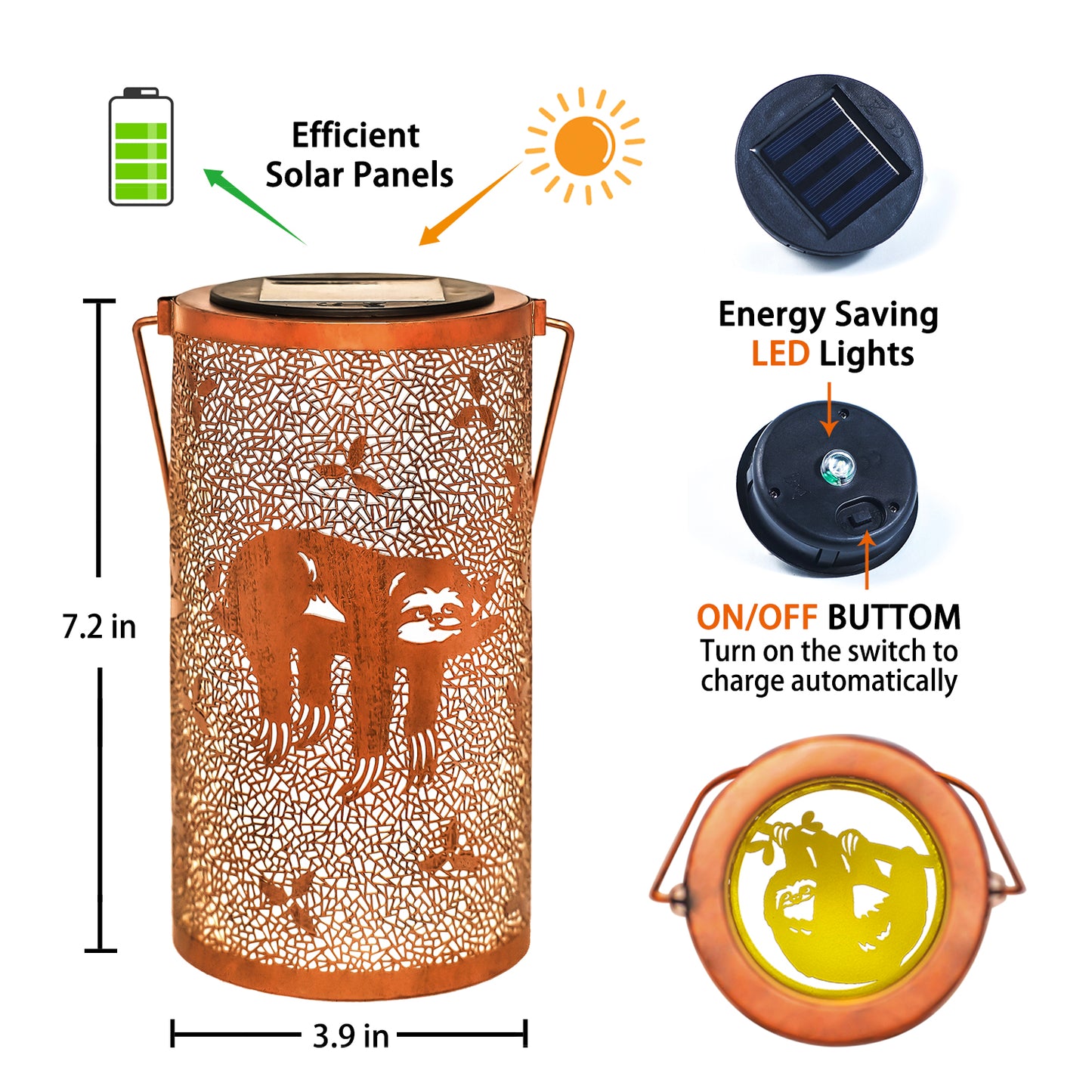 Sloth Solar Lanterns Outdoor Waterproof Hanging Solar Lights Sloth Gifts for Women Men Metal Decorative LED Sloth Lanterns for Garden Decor,Yard,Patio,Lawn,Tabletop,Pathway,Landscape