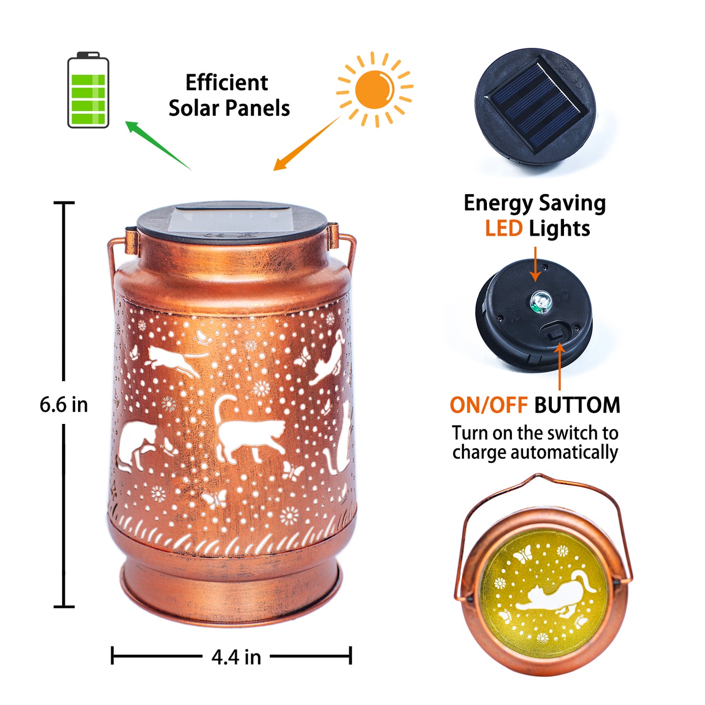 2 Pack Cat Solar Lanterns Outdoor Waterproof Hanging Solar Lights Cat Gifts for Women Men Metal Decorative LED Cat Lanterns for Garden Decor,Yard,Patio,Lawn,Tabletop,Pathway,Landscape