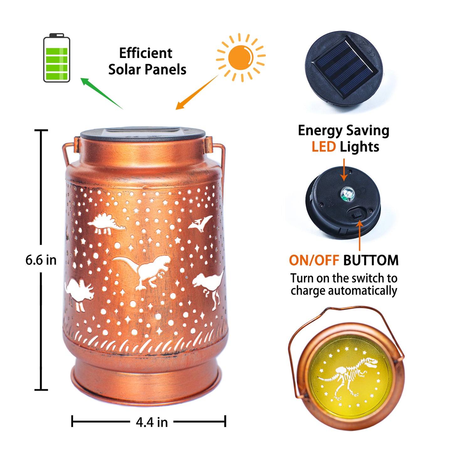 Dinosaur Solar Lanterns Outdoor Waterproof Hanging Solar Lights Dinosaur Gifts for Women Men Metal Decorative LED Dinosaur Lanterns for Garden Decor,Yard,Patio,Lawn,Tabletop,Pathway,Landscape