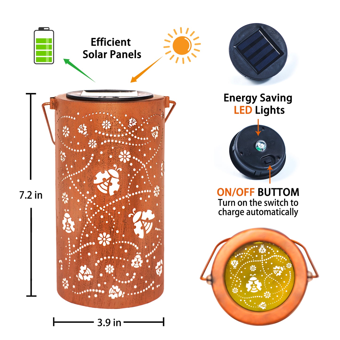 Ladybug Solar Lanterns Outdoor Waterproof Hanging Solar Lights Ladybug Gifts for Women Men Metal Decorative LED Ladybug Lanterns for Garden Decor,Yard,Patio,Lawn,Tabletop,Pathway,Landscape