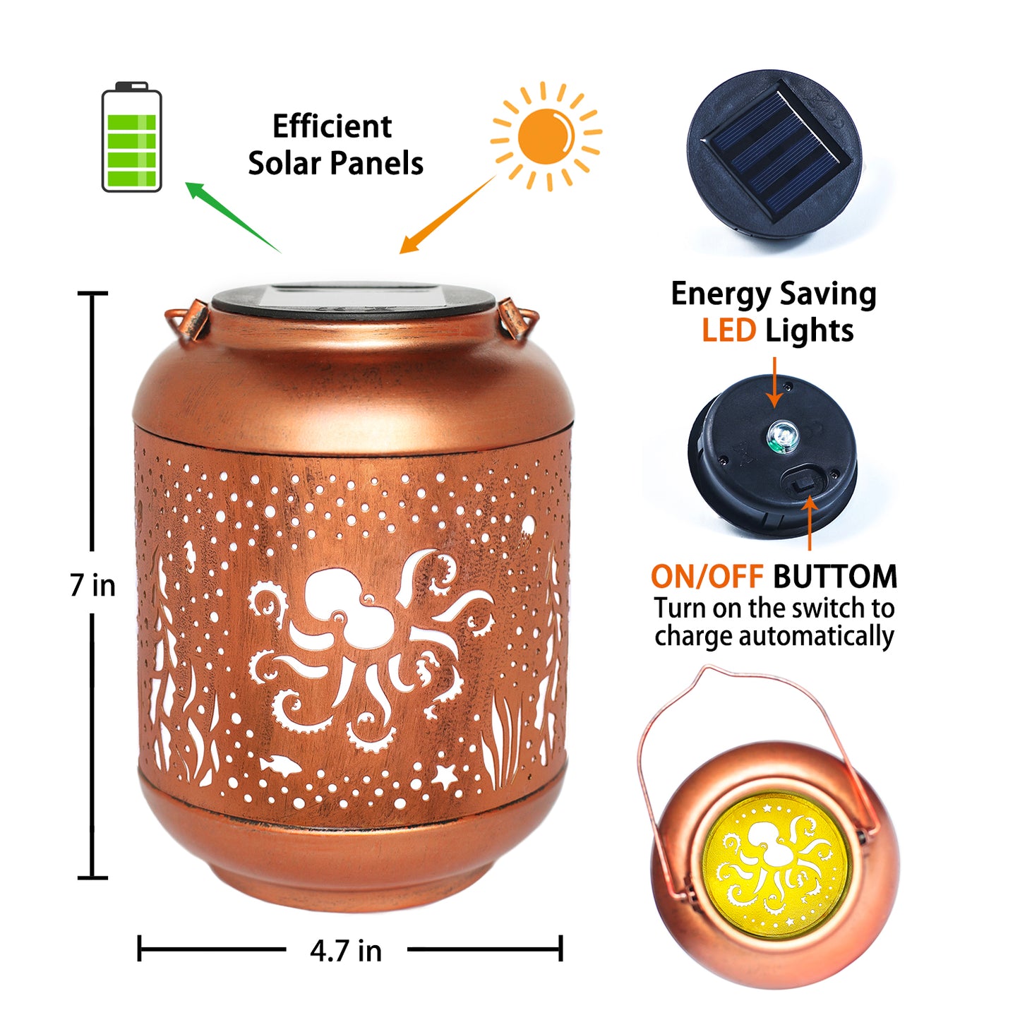 Octopus Solar Lanterns Outdoor Waterproof,Hanging Solar Lights Octopus Gifts for Women Men Metal LED Decorative Light for Yard,Patio,Lawn,Tabletop,Pathway,Landscape,Garden Decor