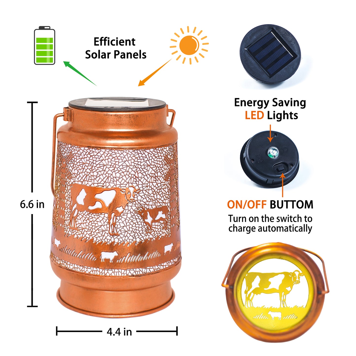 Cow Solar Lanterns Outdoor Waterproof Hanging Solar Lights Cow Gifts for Women Men Metal Decorative LED Cow Lanterns for Garden Decor,Yard,Patio,Lawn,Tabletop,Pathway,Landscape
