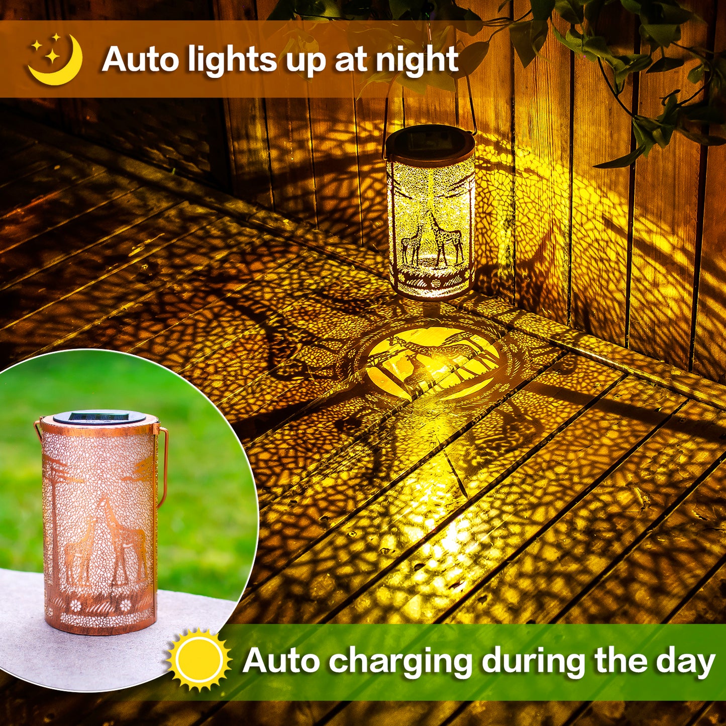 2 Pack Giraffe Solar Lanterns Outdoor Waterproof Hanging Solar Lights Giraffe Gifts for Women Men Metal Decorative LED Giraffe Lanterns for Garden Decor,Yard,Patio,Lawn,Tabletop,Pathway,Landscape