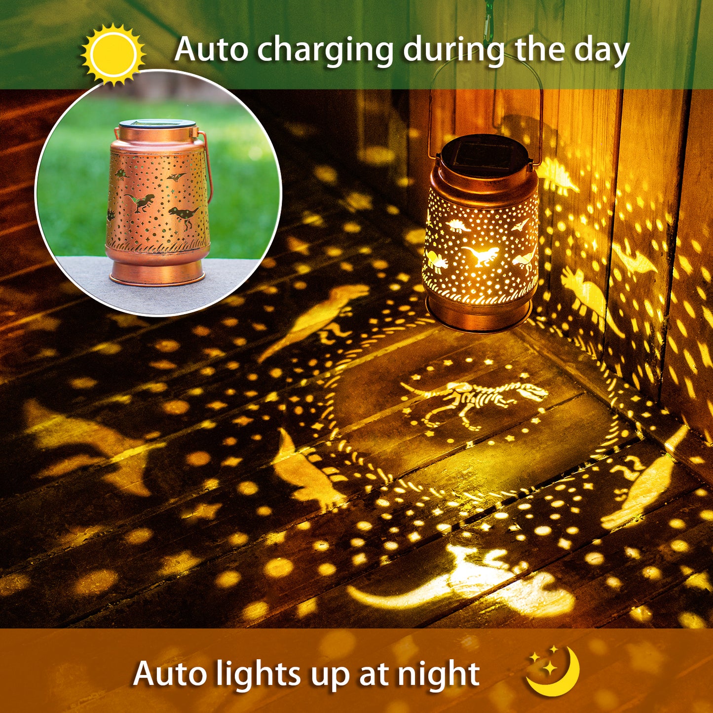 Dinosaur Solar Lanterns Outdoor Waterproof Hanging Solar Lights Dinosaur Gifts for Women Men Metal Decorative LED Dinosaur Lanterns for Garden Decor,Yard,Patio,Lawn,Tabletop,Pathway,Landscape