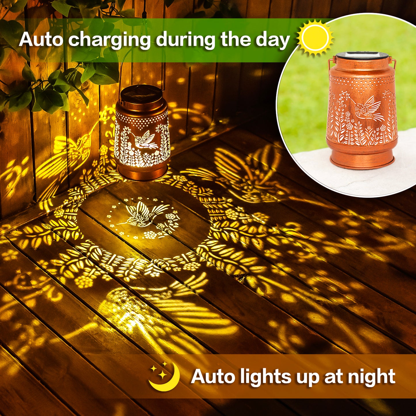 2 Pack Hummingbird Solar Lanterns Outdoor Waterproof Hanging Solar Lights Hummingbird Gifts for Women Men Metal Decorative LED Lights for Garden Decor,Yard,Patio,Lawn,Tabletop,Pathway,Landscape