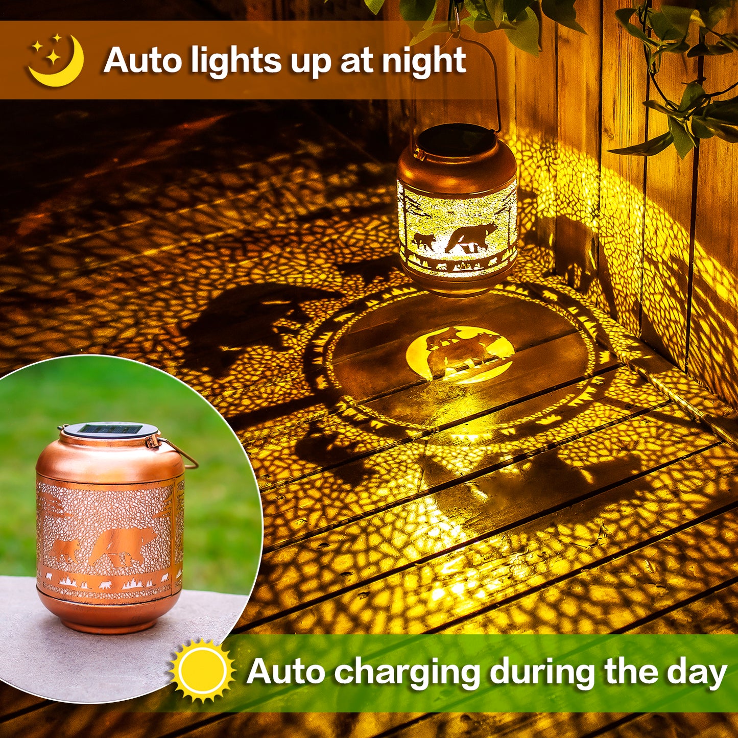 Bear Solar Lanterns Outdoor Waterproof,Hanging Solar Lights Bear Gifts for Women Men Metal LED Decorative Light for Yard,Patio,Lawn,Tabletop,Pathway,Landscape,Garden Decor