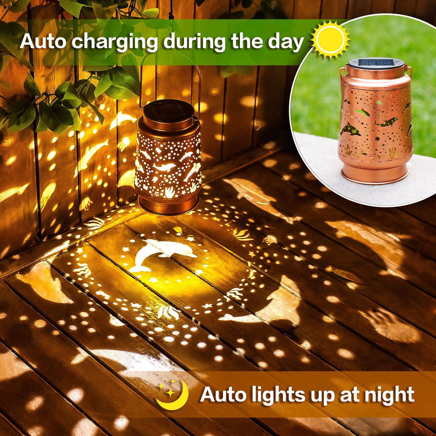 Dolphin Solar Lanterns Outdoor Waterproof Hanging Solar Lights Dolphin Gifts for Women Men Metal Decorative LED Dolphin Lanterns for Garden Decor,Yard,Patio,Lawn,Tabletop,Pathway,Landscape