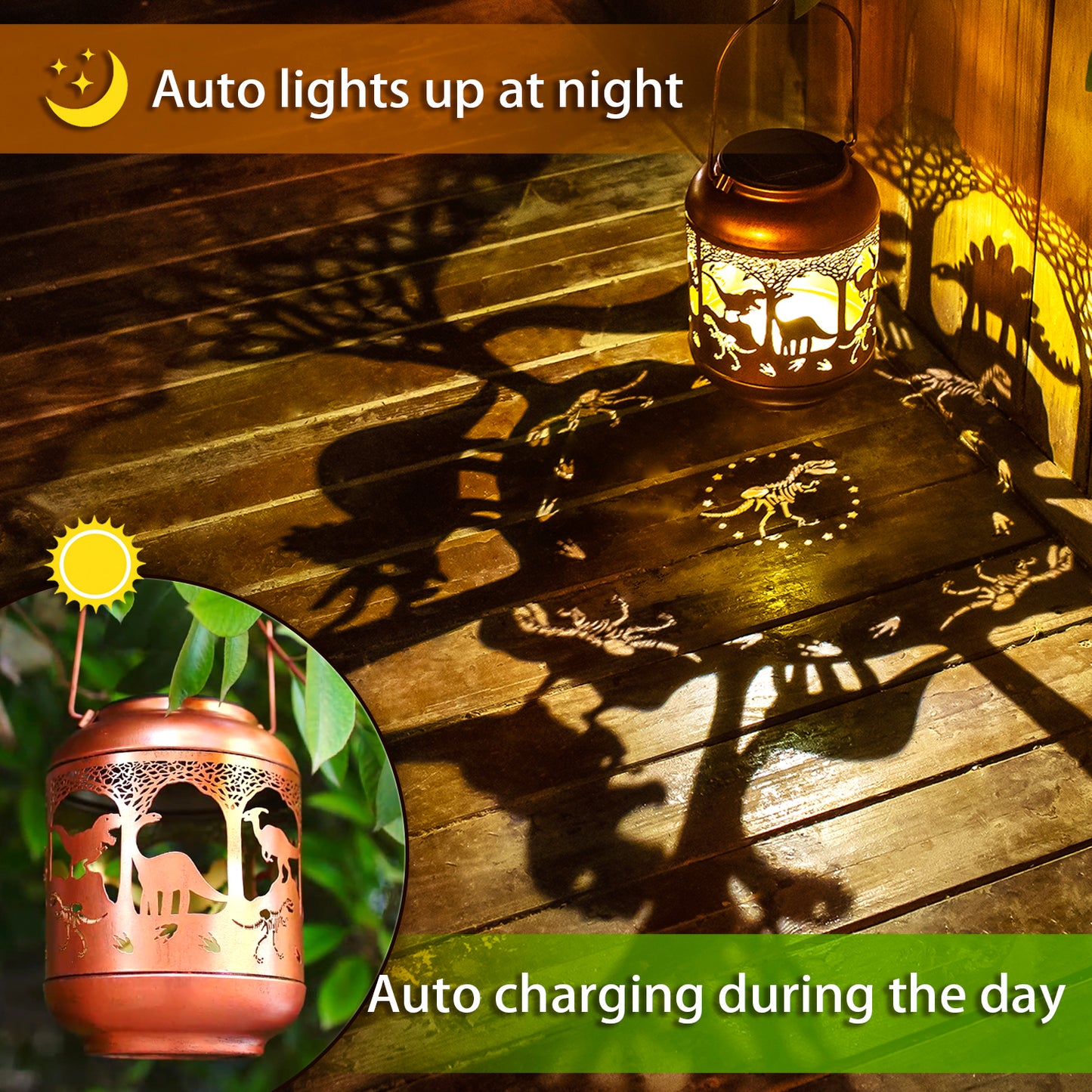 Dinosaur Solar Lanterns Outdoor Waterproof,Hanging Solar Lights Dinosaur Gifts for Women Men Metal LED Decorative Light for Yard,Patio,Lawn,Tabletop,Pathway,Landscape,Garden Decor