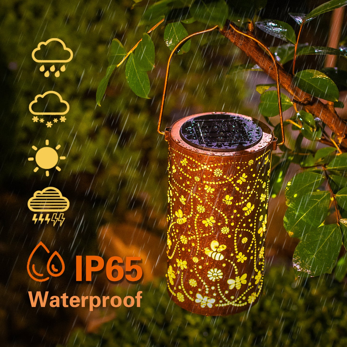 2 Pack Bee Solar Lanterns Outdoor Waterproof Hanging Solar Lights Bee Gifts for Women Men Metal Decorative LED Bee Lanterns for Garden Decor,Yard,Patio,Lawn,Tabletop,Pathway,Landscape