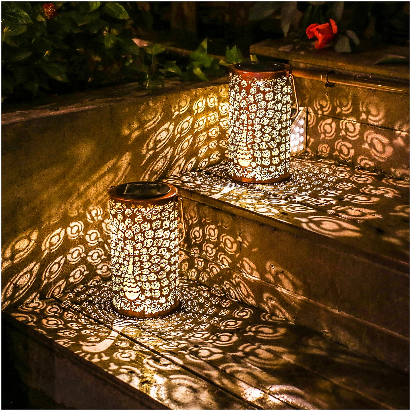 2 Pack Peacock Outdoor Solar Hanging Lanterns Waterproof LED Solar Lights Metal Decorative Lanterns for Garden, Patio, Courtyard, Backyard, Yard Decor Unique Peacock Gifts for Women Gardening