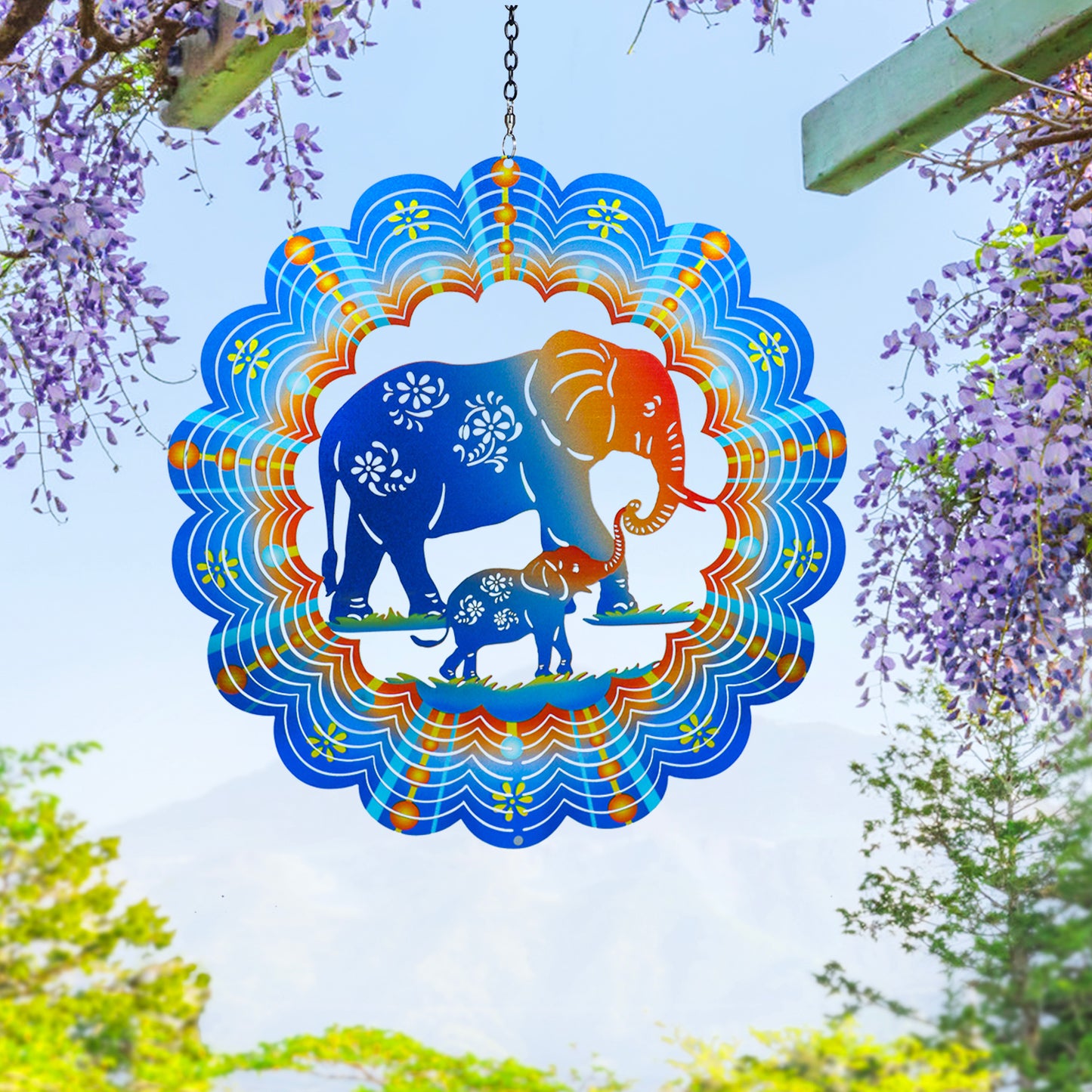 Elephant Wind Spinners Elephant Gifts for Women/Men 12 inch 3D Stainless Steel Hanging Wind Spinner Metal Wind Catchers Kinetic Sculpture for Indoor/Outdoor Decor, Yard Art, Garden Decorations