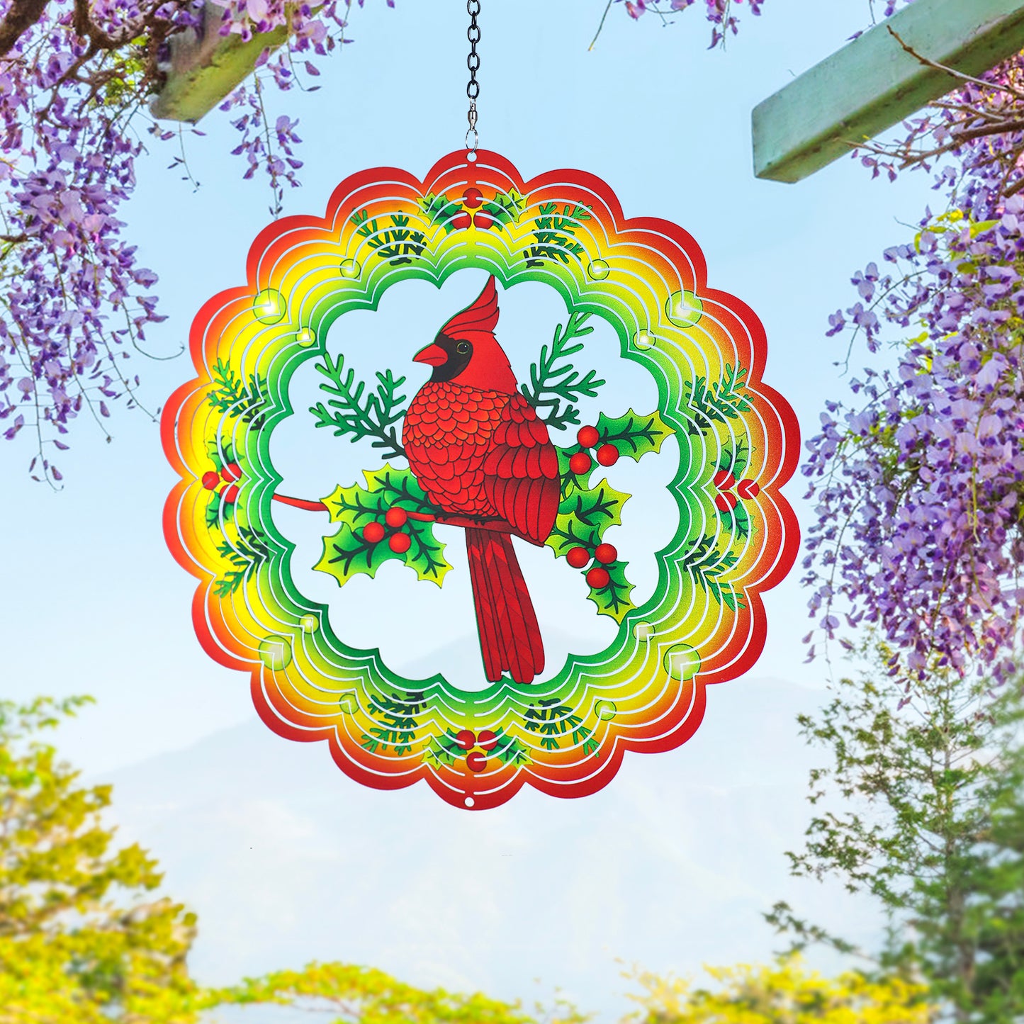 Cardinal Wind Spinners Cardinal Gifts for Women/Men 12 inch 3D Stainless Steel Hanging Wind Spinner Metal Wind Catchers Kinetic Sculpture for Indoor/Outdoor Decor, Yard Art, Garden Decorations