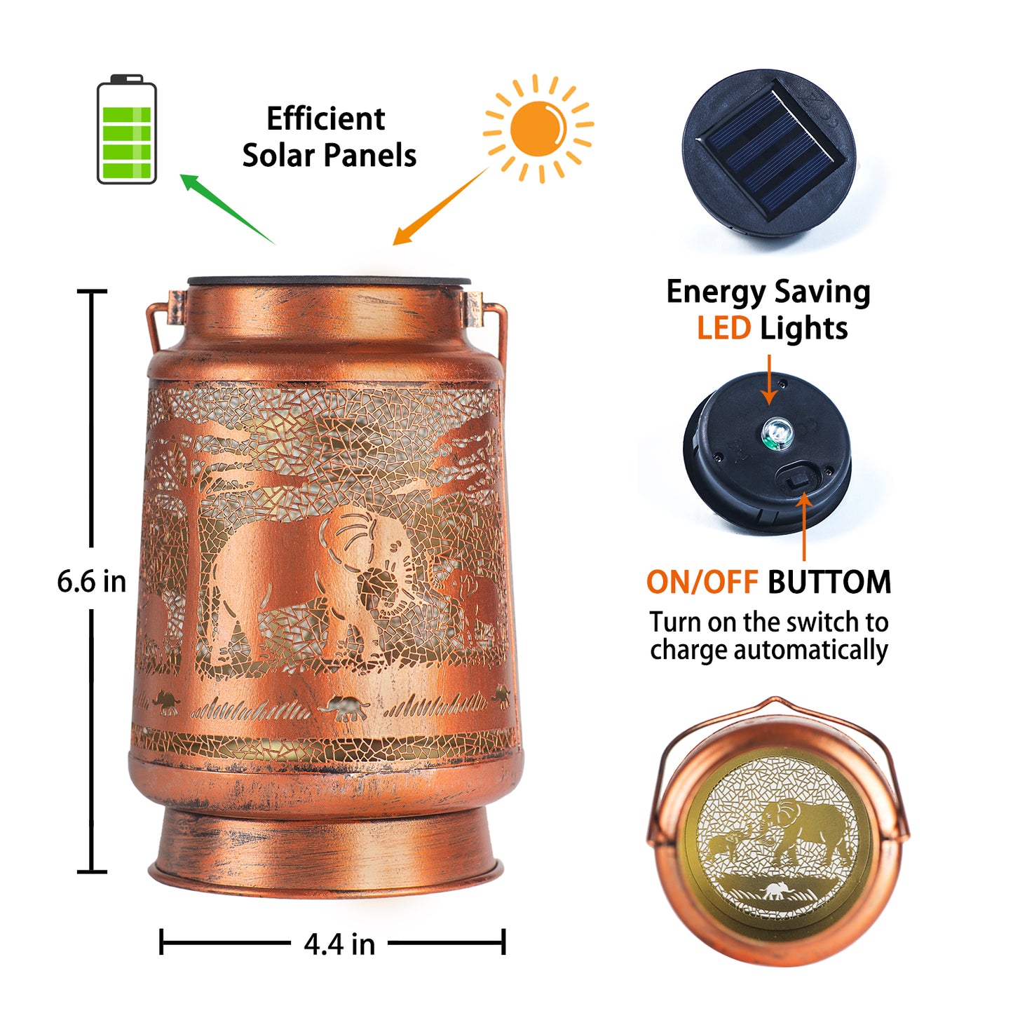 Elephant Solar Lanterns Outdoor Waterproof Hanging Solar Lights Elephant Gifts for Women Men Metal Decorative LED Lanterns for Yard, Patio, Lawn, Tabletop, Pathway, Landscape, Garden Decor