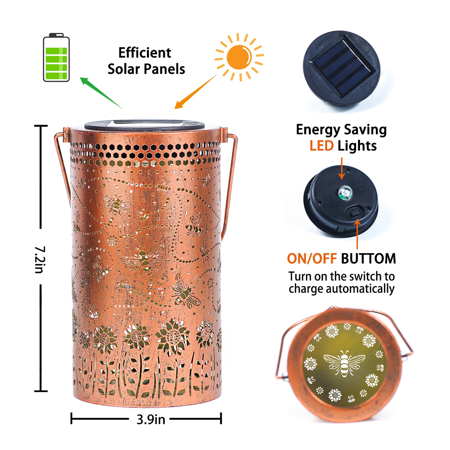 2 Pack Bee Outdoor Solar Hanging Lanterns Waterproof LED Solar Lights Metal Decorative Lanterns for Garden, Patio, Courtyard, Backyard, Yard Decor Unique Bee Gifts for Women Gardening