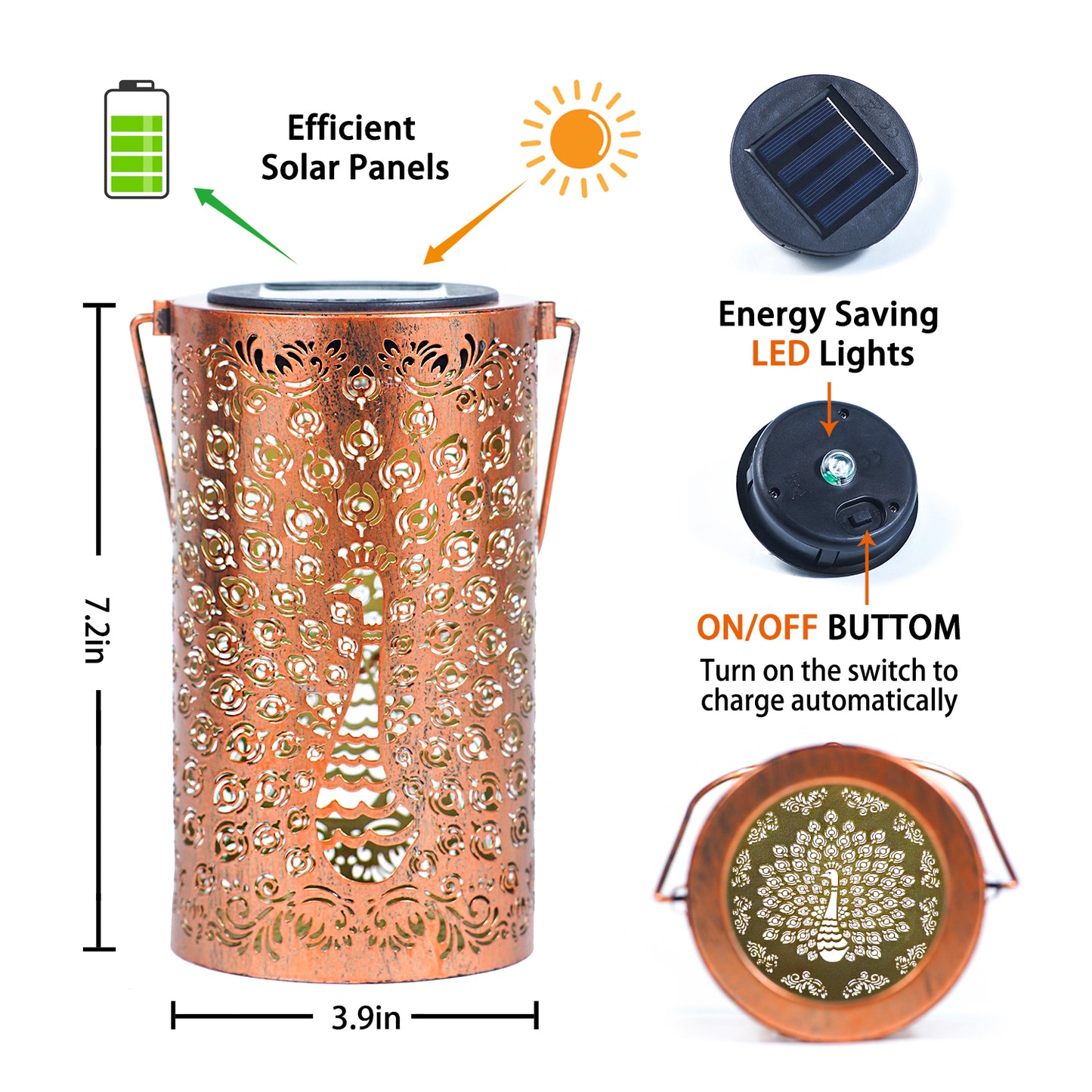 2 Pack Peacock Outdoor Solar Hanging Lanterns Waterproof LED Solar Lights Metal Decorative Lanterns for Garden, Patio, Courtyard, Backyard, Yard Decor Unique Peacock Gifts for Women Gardening