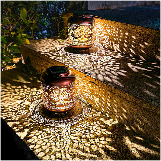 2 Pack Tree of Life Outdoor Solar Hanging Lanterns Waterproof LED Solar Lights Metal Decorative Lanterns for Garden, Patio, Courtyard, Backyard, Yard Decor Unique Tree of Life Gifts for Women Gardening