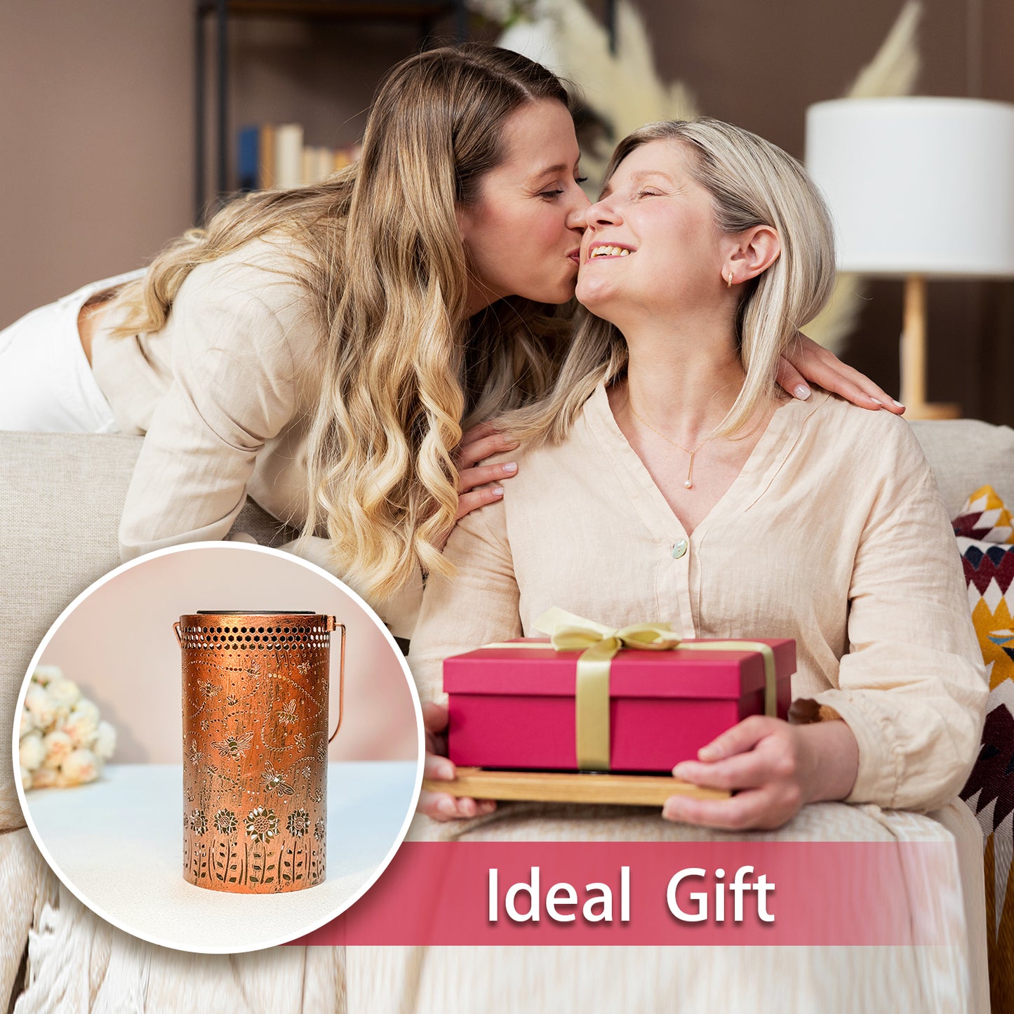 2 Pack Bee Outdoor Solar Hanging Lanterns Waterproof LED Solar Lights Metal Decorative Lanterns for Garden, Patio, Courtyard, Backyard, Yard Decor Unique Bee Gifts for Women Gardening