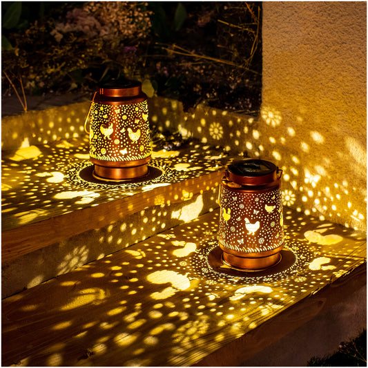 2 Pack Chicken Solar Lanterns Outdoor Waterproof Hanging Solar Lights Chicken Gifts for Women Men Metal Decorative LED Chicken Lanterns for Garden Decor,Yard,Patio,Lawn,Tabletop,Pathway,Landscape