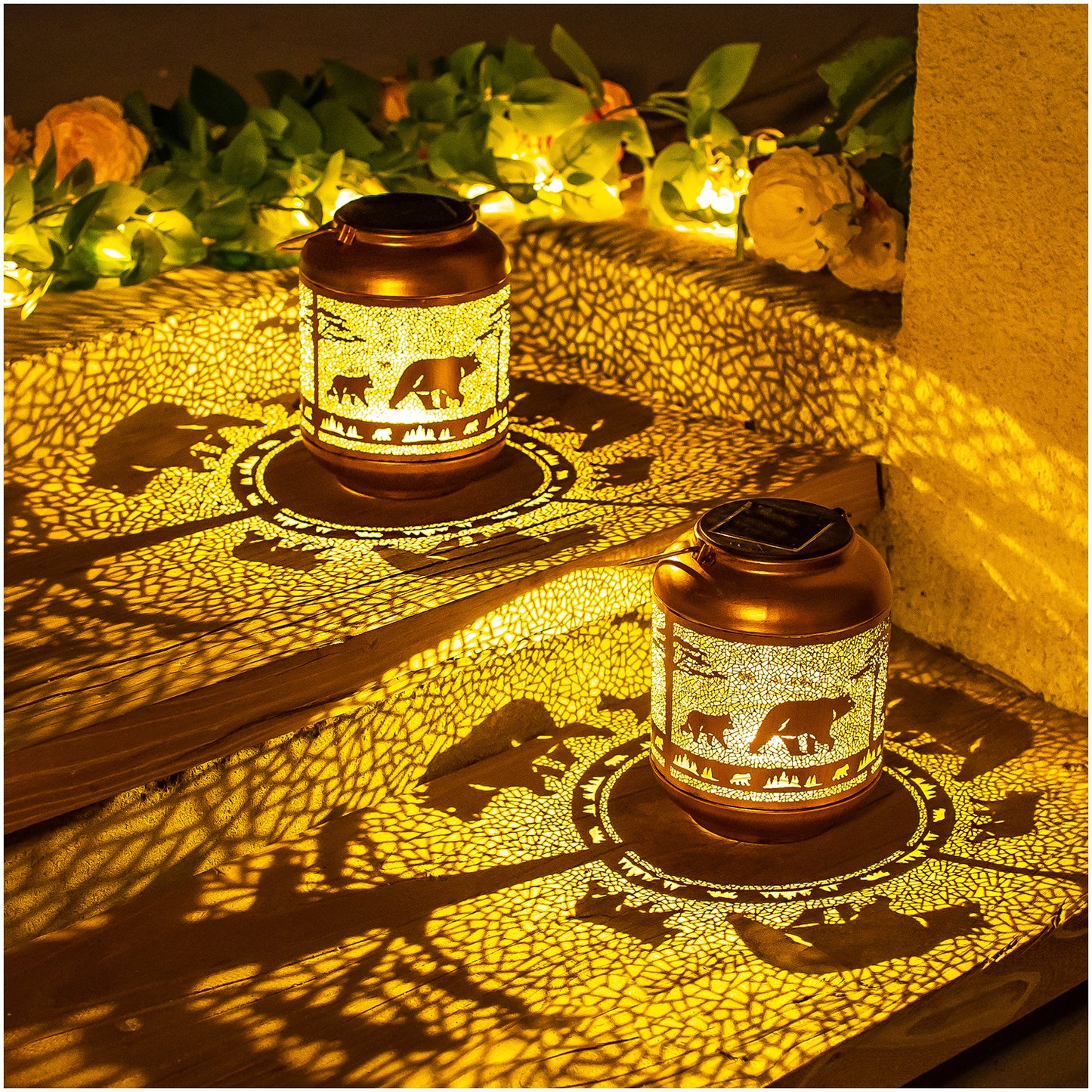 Bear Solar Lanterns Outdoor Waterproof,Hanging Solar Lights Bear Gifts for Women Men Metal LED Decorative Light for Yard,Patio,Lawn,Tabletop,Pathway,Landscape,Garden Decor