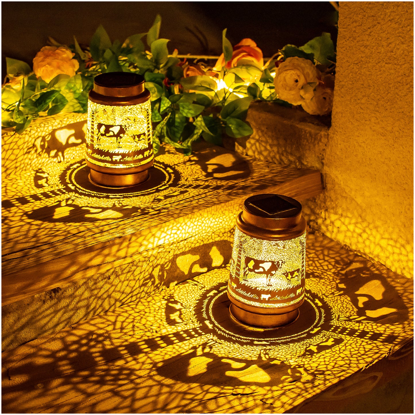 Cow Solar Lanterns Outdoor Waterproof Hanging Solar Lights Cow Gifts for Women Men Metal Decorative LED Cow Lanterns for Garden Decor,Yard,Patio,Lawn,Tabletop,Pathway,Landscape