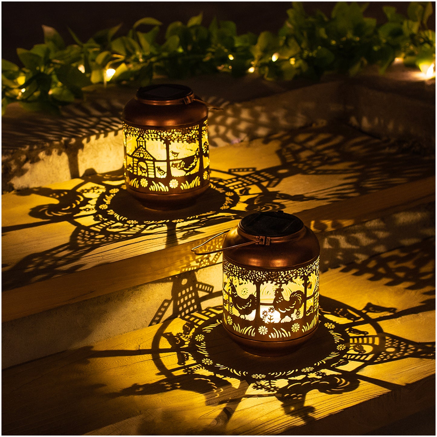 2 Pack Chicken Solar Lanterns Outdoor Waterproof,Hanging Solar Lights Chicken Gifts for Women Men Metal LED Decorative Light for Yard,Patio,Lawn,Tabletop,Pathway,Landscape,Garden Decor
