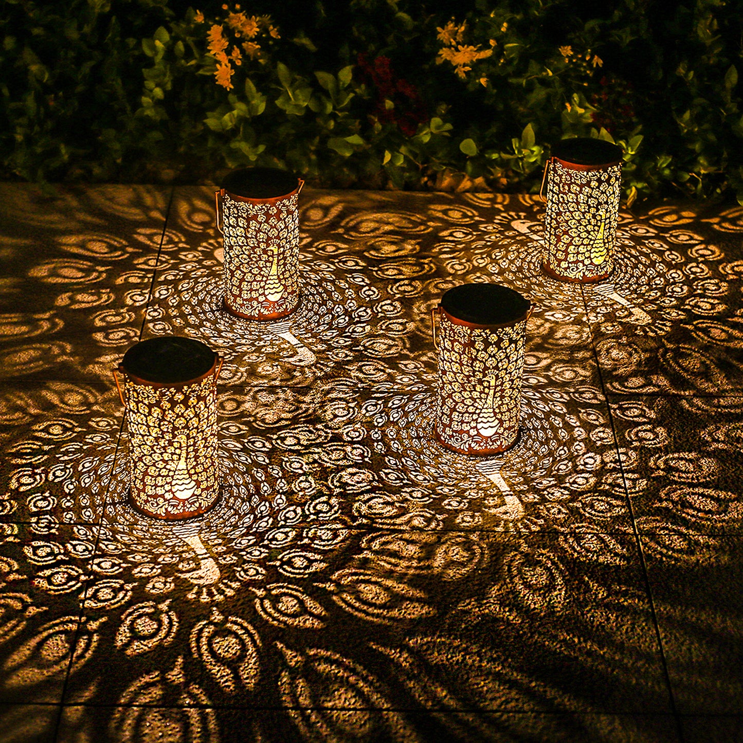 2 Pack Peacock Outdoor Solar Hanging Lanterns Waterproof LED Solar Lights Metal Decorative Lanterns for Garden, Patio, Courtyard, Backyard, Yard Decor Unique Peacock Gifts for Women Gardening